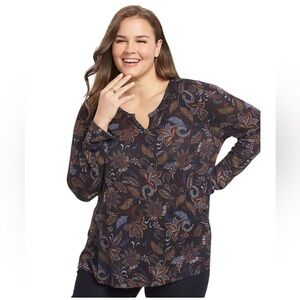 Lane Bryant Women's Sheer Tunic Top Plus Size 14/16 Long Sleeve Stretch Floral